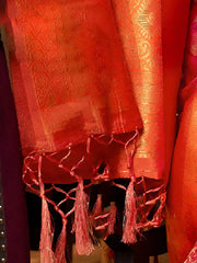 Women's  Blend Red Woven Design Handloom Saree With Blouse Piece-KARZO252006