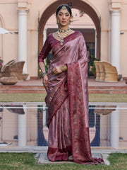 Women's  Blend Mauve Woven Design Designer Saree With Blouse Piece-KASHA2001