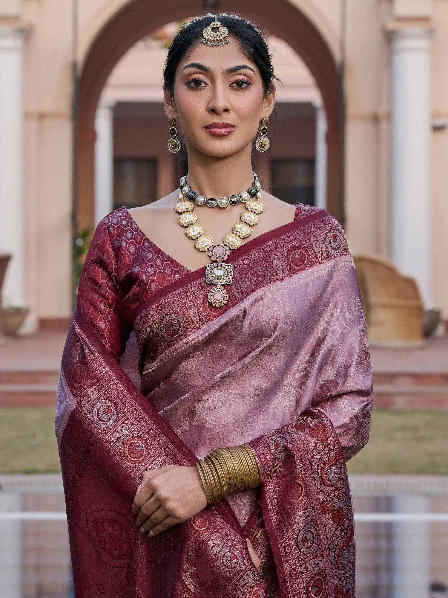 Mauve Woven Polyester Saree - Indian Sari with Blouse