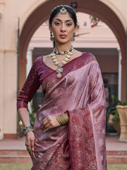 Women's  Blend Mauve Woven Design Designer Saree With Blouse Piece-KASHA2001