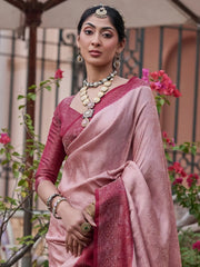 Women's Blend Rose Gold Woven Design Designer Saree With Blouse Piece-KASHA2005