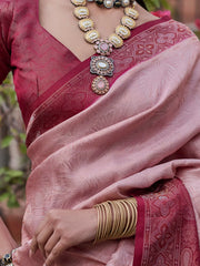 Women's Blend Rose Gold Woven Design Designer Saree With Blouse Piece-KASHA2005
