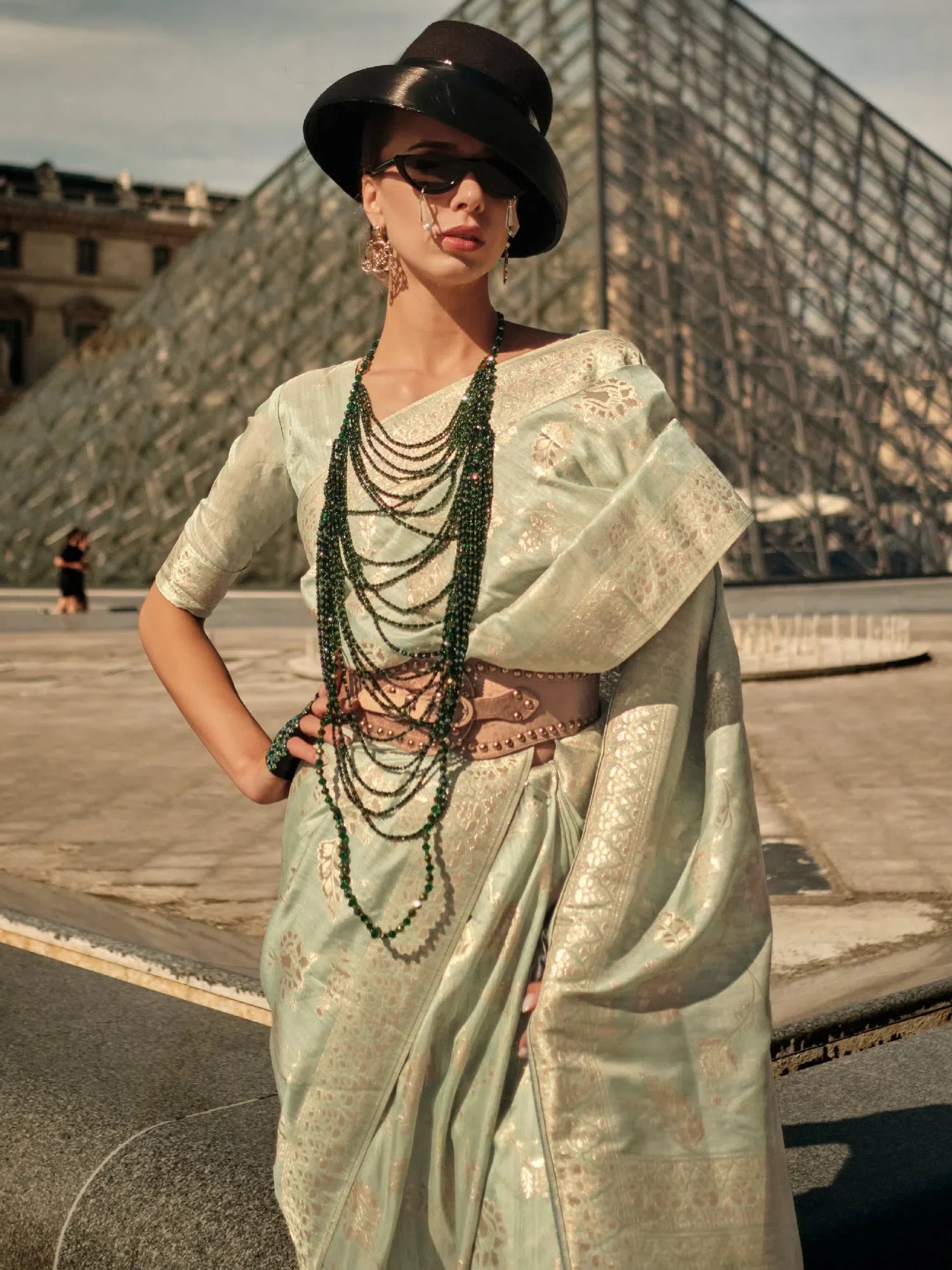 Light Green Designer Saree - Polyester Blend | Indian Sarees