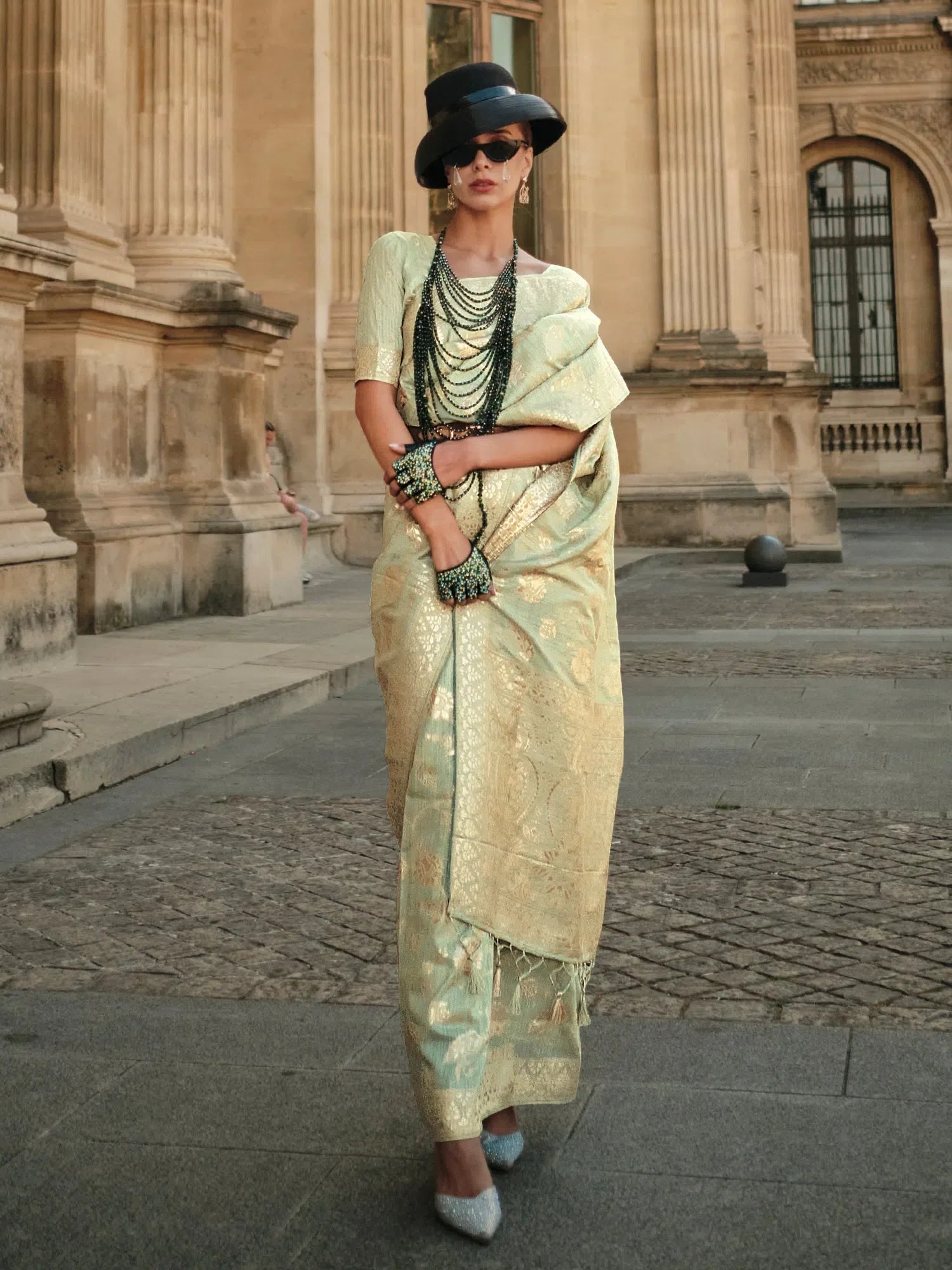 Light Green Designer Saree - Polyester Blend | Indian Sarees