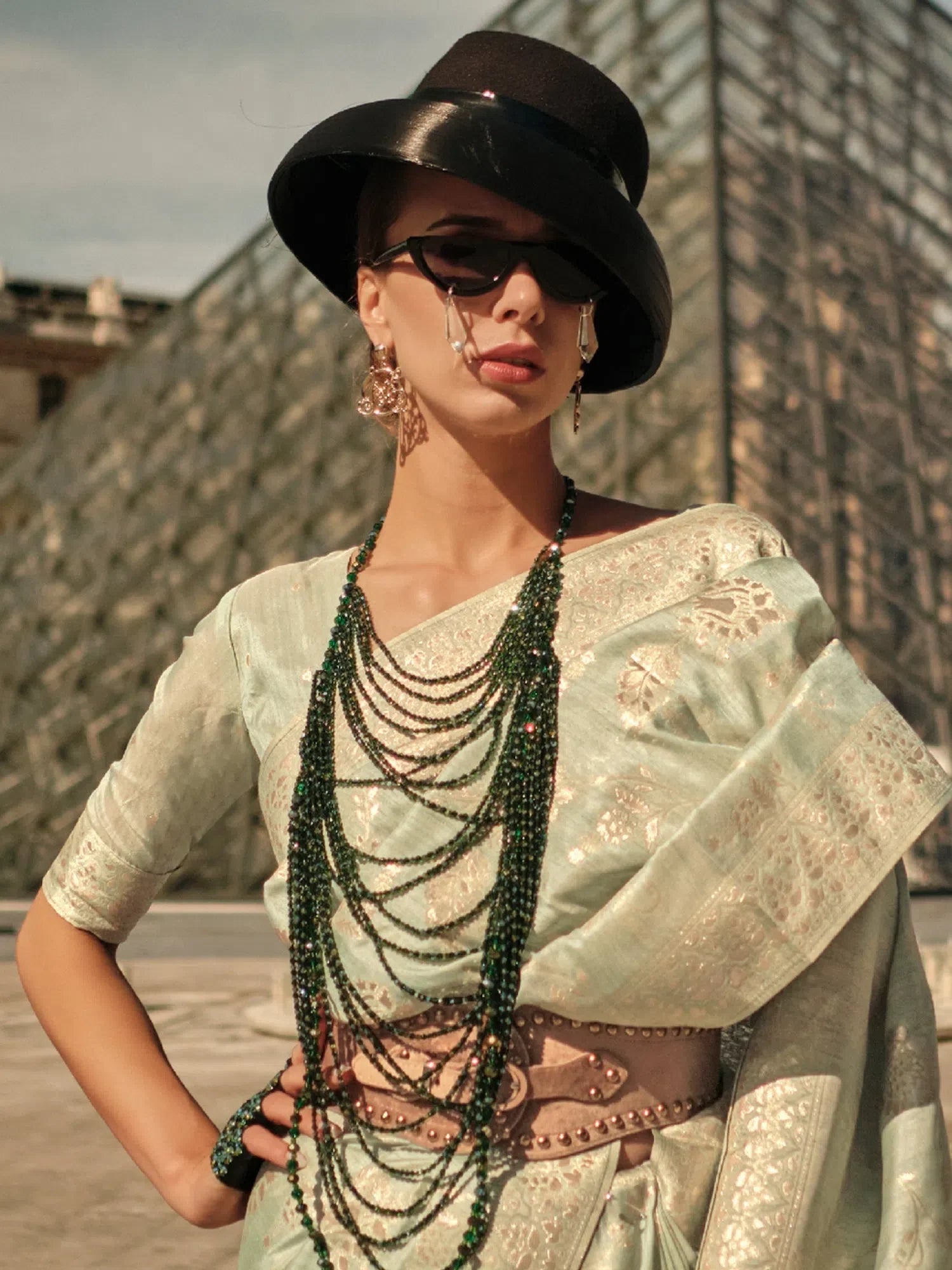 Light Green Designer Saree - Polyester Blend | Indian Sarees