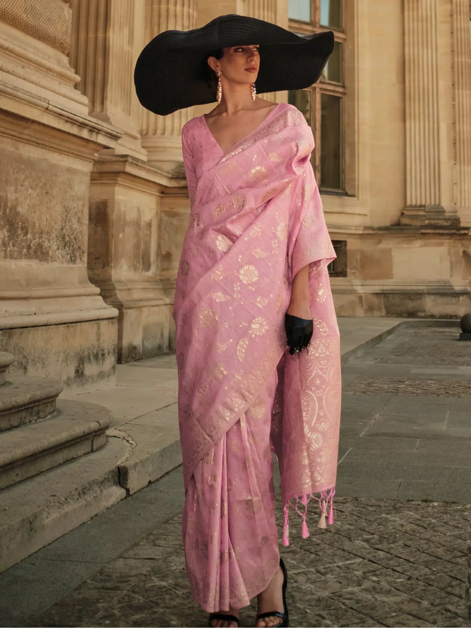 Pink Polyester Saree | Designer Sarees India with Blouse