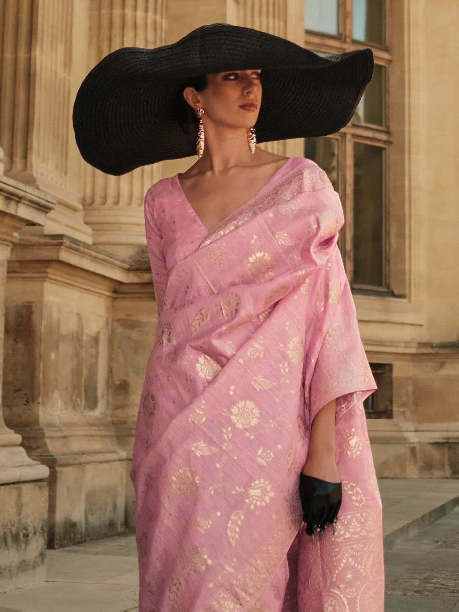 Pink Polyester Saree | Designer Sarees India with Blouse