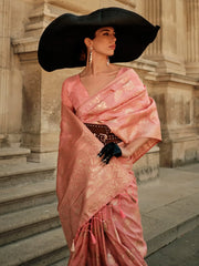 Women's Soft Peach Woven Design Designer Saree With Blouse Piece-KAVLI350003