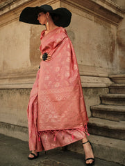 Women's Soft Peach Woven Design Designer Saree With Blouse Piece-KAVLI350003