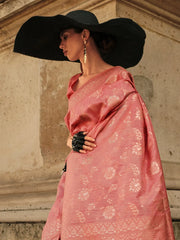 Women's Soft Peach Woven Design Designer Saree With Blouse Piece-KAVLI350003