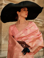 Women's Soft Peach Woven Design Designer Saree With Blouse Piece-KAVLI350003