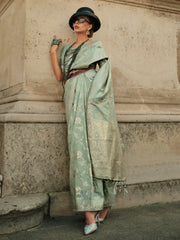 Women's Soft Teal Blue Woven Design Designer Saree With Blouse Piece-KAVLI350004