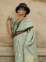 Women's Soft Teal Blue Woven Design Designer Saree With Blouse Piece-KAVLI350004