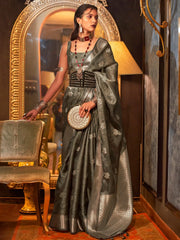 Women's Organza Grey Woven Design Designer Saree With Blouse Piece-KATIE317003