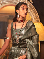 Women's Organza Grey Woven Design Designer Saree With Blouse Piece-KATIE317003
