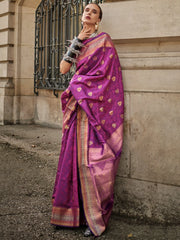 Women's Soft  Purple Woven Design Designer Saree With Blouse Piece-KAVLI350005