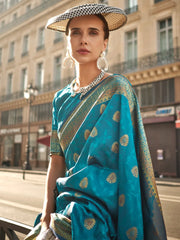Women's Soft  Blue Woven Design Designer Saree With Blouse Piece-KAVLI350006