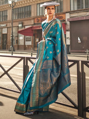 Women's Soft  Blue Woven Design Designer Saree With Blouse Piece-KAVLI350006