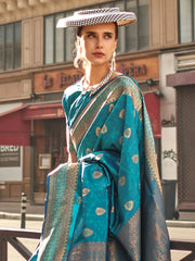 Women's Soft  Blue Woven Design Designer Saree With Blouse Piece-KAVLI350006
