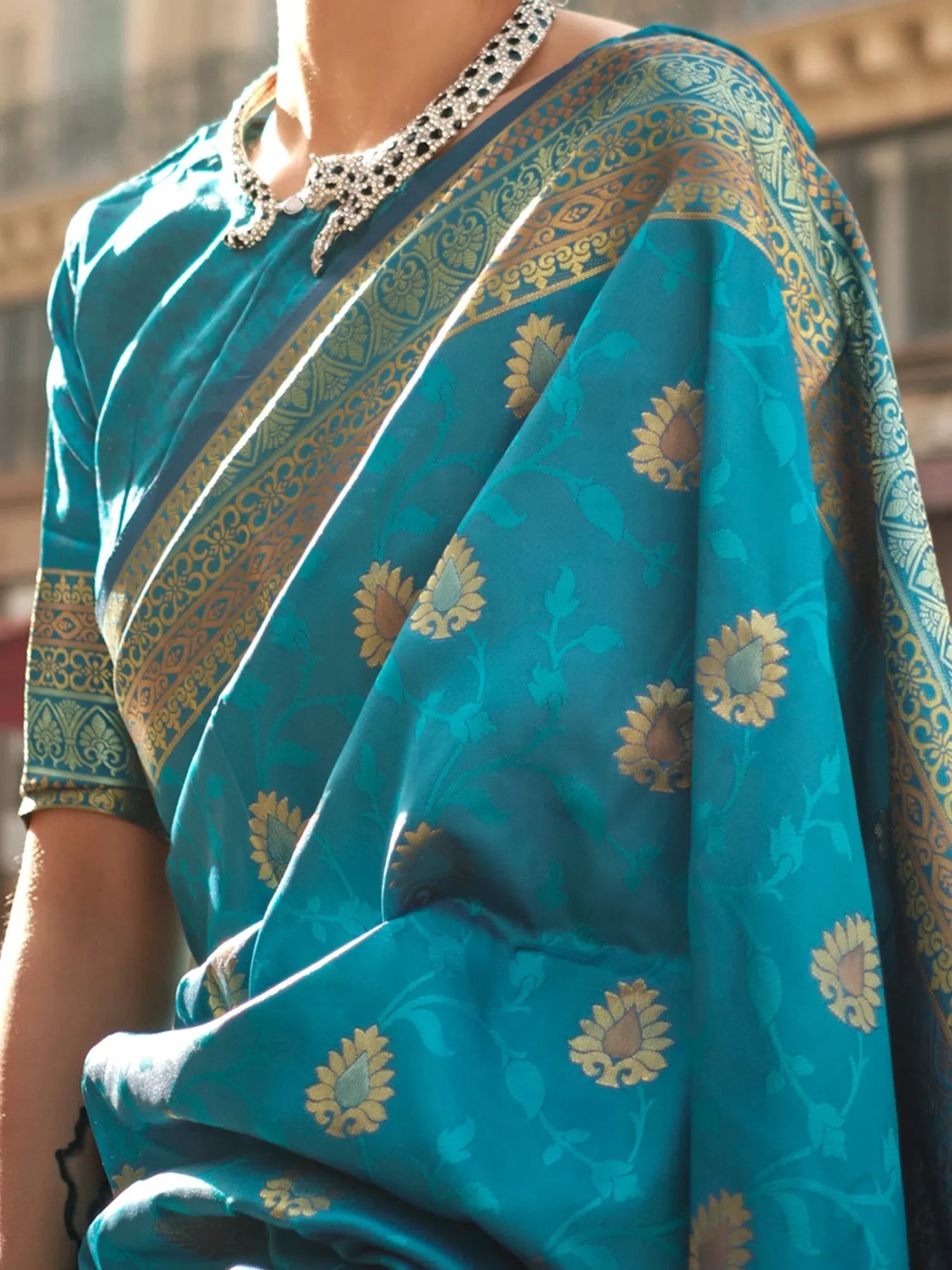 Blue Woven Polyester Saree | Designer Sarees India