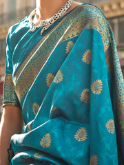 Women's Soft  Blue Woven Design Designer Saree With Blouse Piece-KAVLI350006
