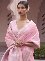 Women's Linen Blend Pink Woven Design Designer Saree With Blouse Piece-KAVNI217004