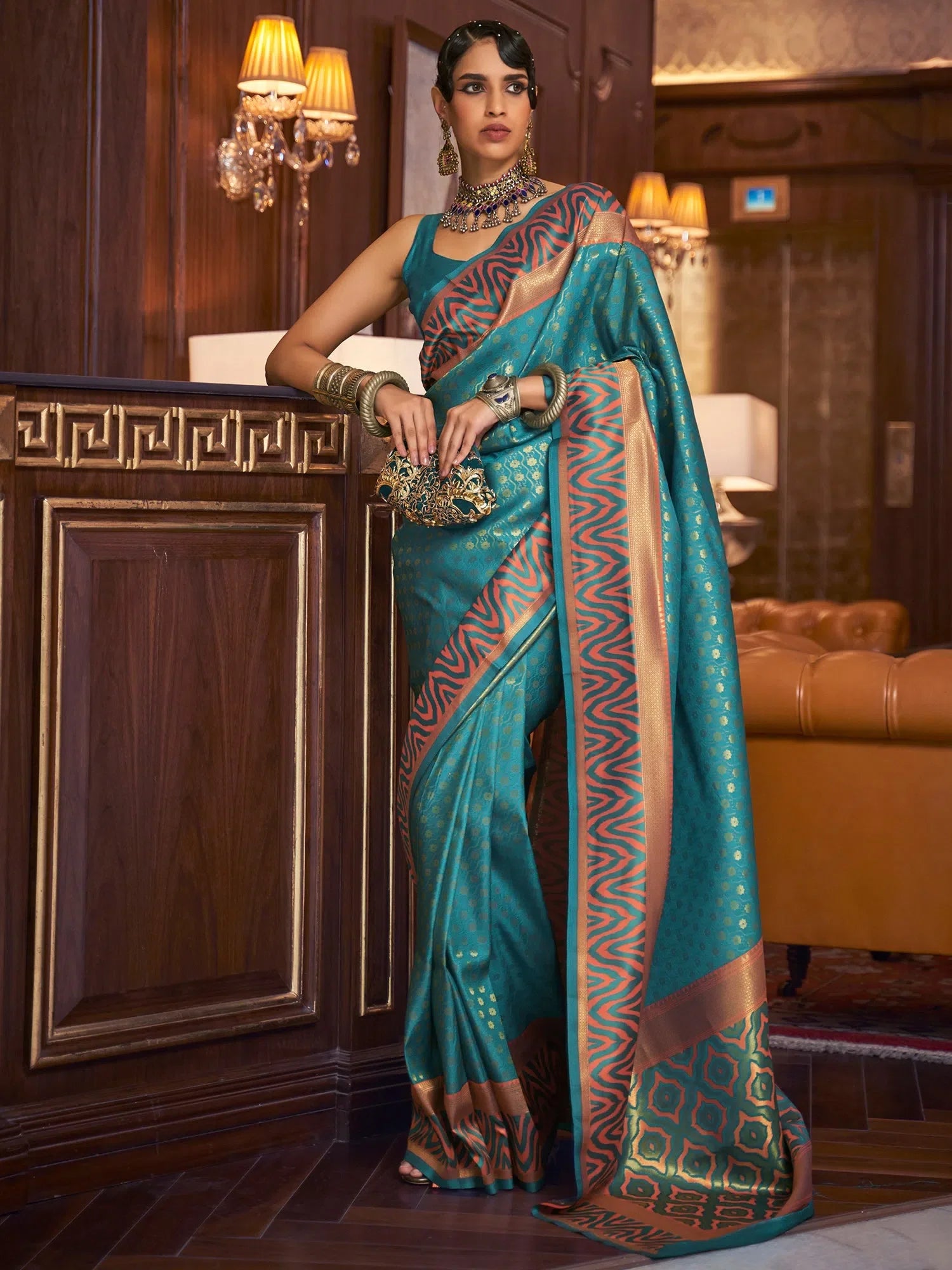 Turquoise Woven Saree | Elegant Designer Sarees India