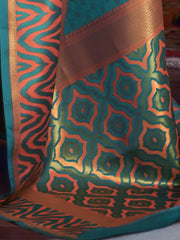 Women's Blend Turquoise Woven Design Handloom Saree With Blouse Piece-KAZAH271001