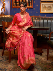 Women's Blend Red Woven Design Designer Saree With Blouse Piece-KAZEL231006
