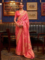 Women's Blend Red Woven Design Designer Saree With Blouse Piece-KAZEL231006