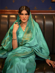 Women's  Blend Sea Green Woven Design Designer Saree With Blouse Piece-KAZEL231004