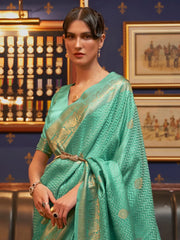 Women's  Blend Sea Green Woven Design Designer Saree With Blouse Piece-KAZEL231004
