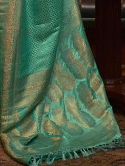 Women's  Blend Sea Green Woven Design Designer Saree With Blouse Piece-KAZEL231004