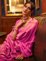 Women's  Blend Pink Woven Design Designer Saree With Blouse Piece-KAZEL231005