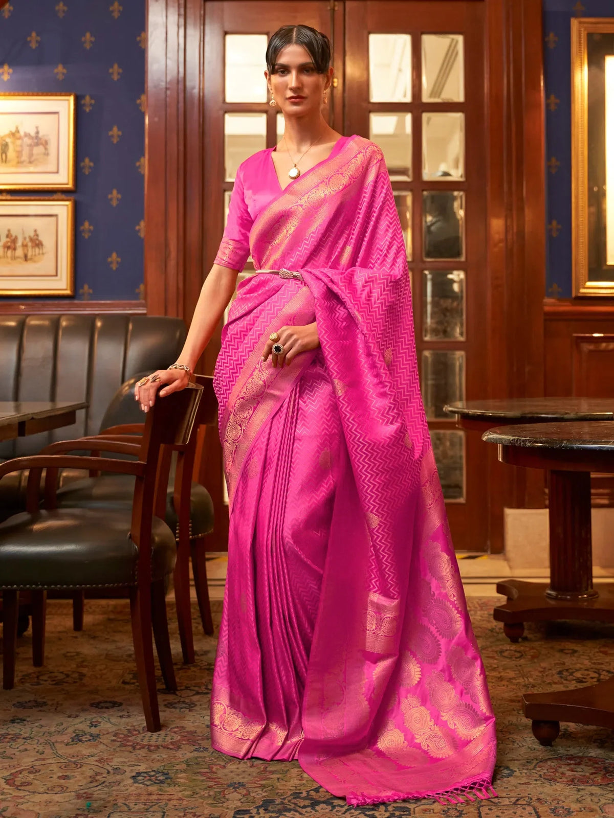 Women's  Blend Pink Woven Design Designer Saree With Blouse Piece-KAZEL231005
