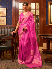 Women's  Blend Pink Woven Design Designer Saree With Blouse Piece-KAZEL231005