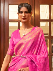Women's  Blend Pink Woven Design Designer Saree With Blouse Piece-KAZEL231005