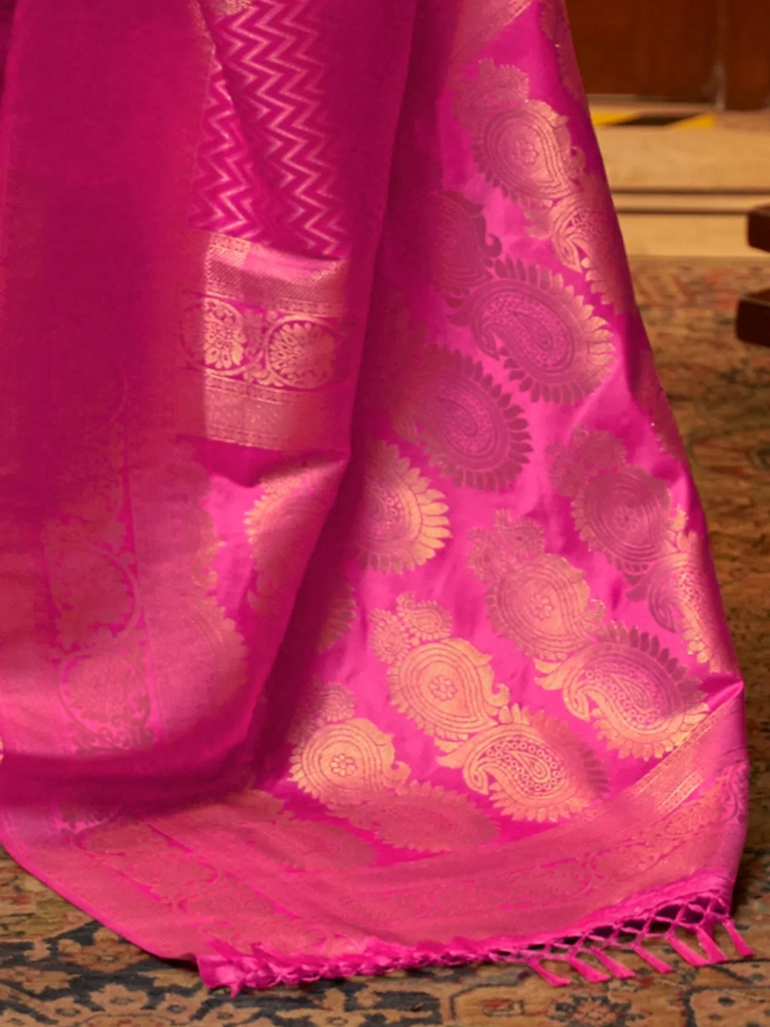 Pink Woven Polyester Saree with Blouse – Designer Saree for Celebrations