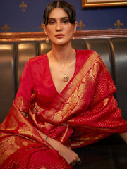 Women's  Blend Red Woven Design Designer Saree With Blouse Piece-KAZEL231006