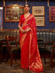 Women's  Blend Red Woven Design Designer Saree With Blouse Piece-KAZEL231006