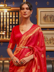 Women's  Blend Red Woven Design Designer Saree With Blouse Piece-KAZEL231006