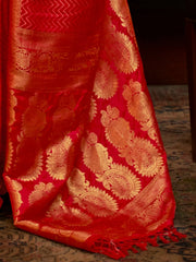 Women's  Blend Red Woven Design Designer Saree With Blouse Piece-KAZEL231006