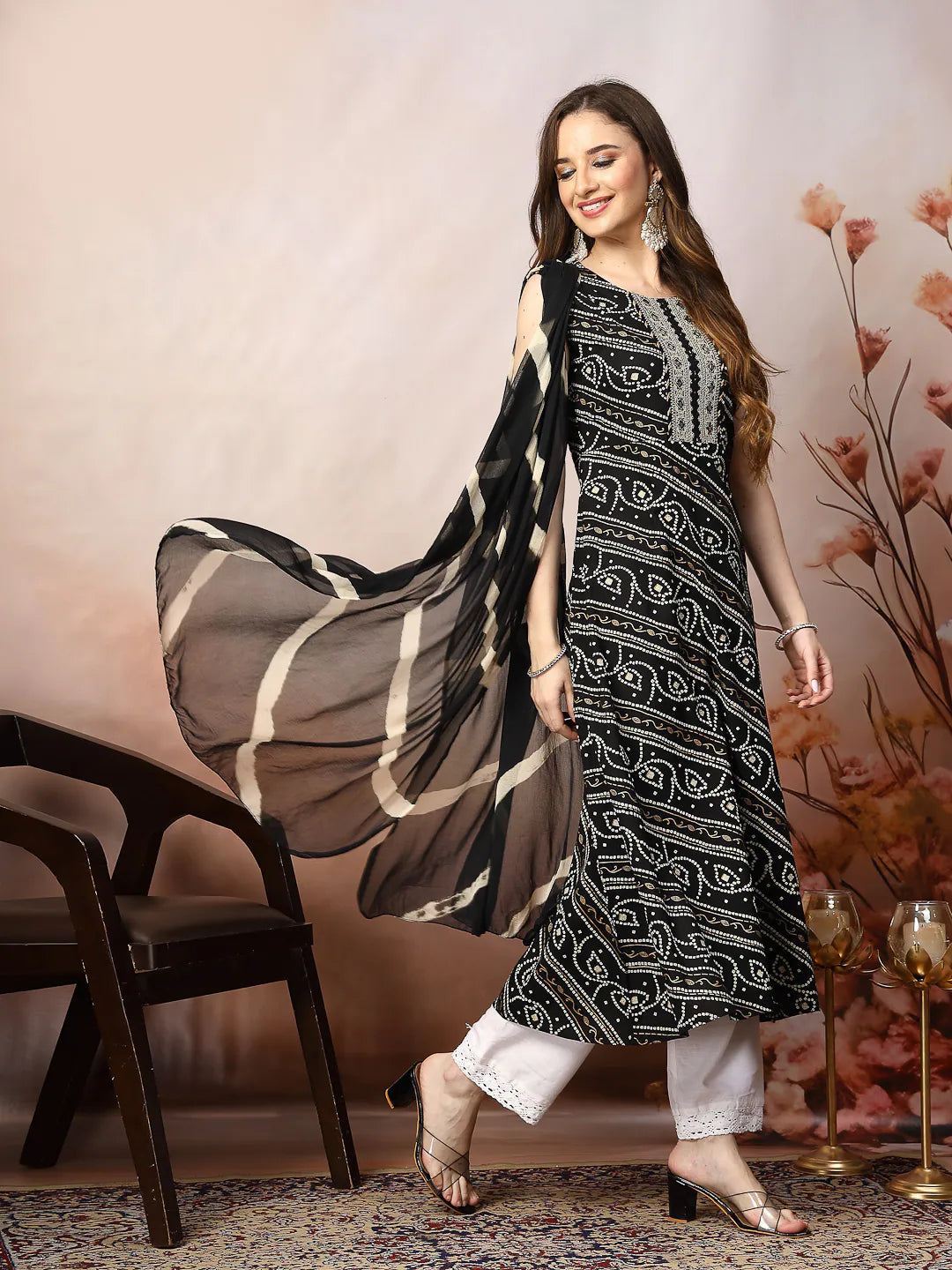 Black Bandhani Indian Kurta Set | Women's Kurtas & Kurtis