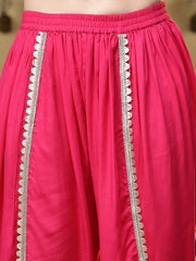 Stylum Women's Pink Solid & Embroidered Rayon A-Line Kurti Dhoti Pant Set (KDPINKROM)