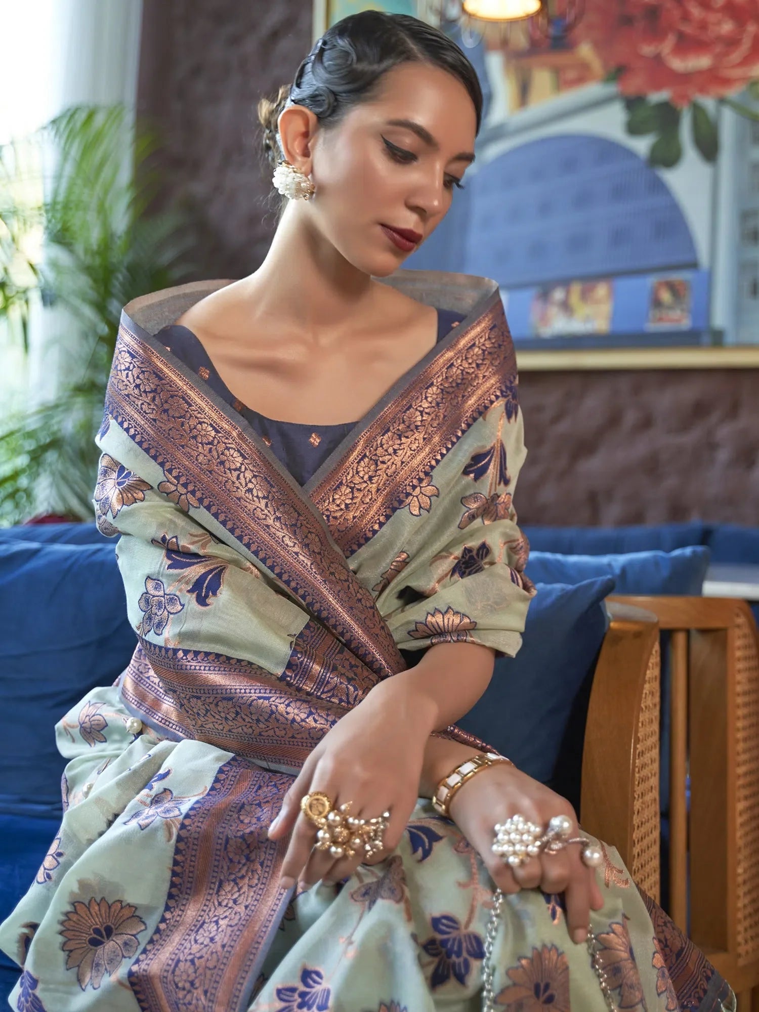 Turquoise Organza Saree | Exquisite Designer Sarees India