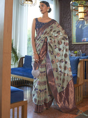 Women's Organza Turquoise Woven Design Designer Saree With Blouse Piece-KDVIKA283003