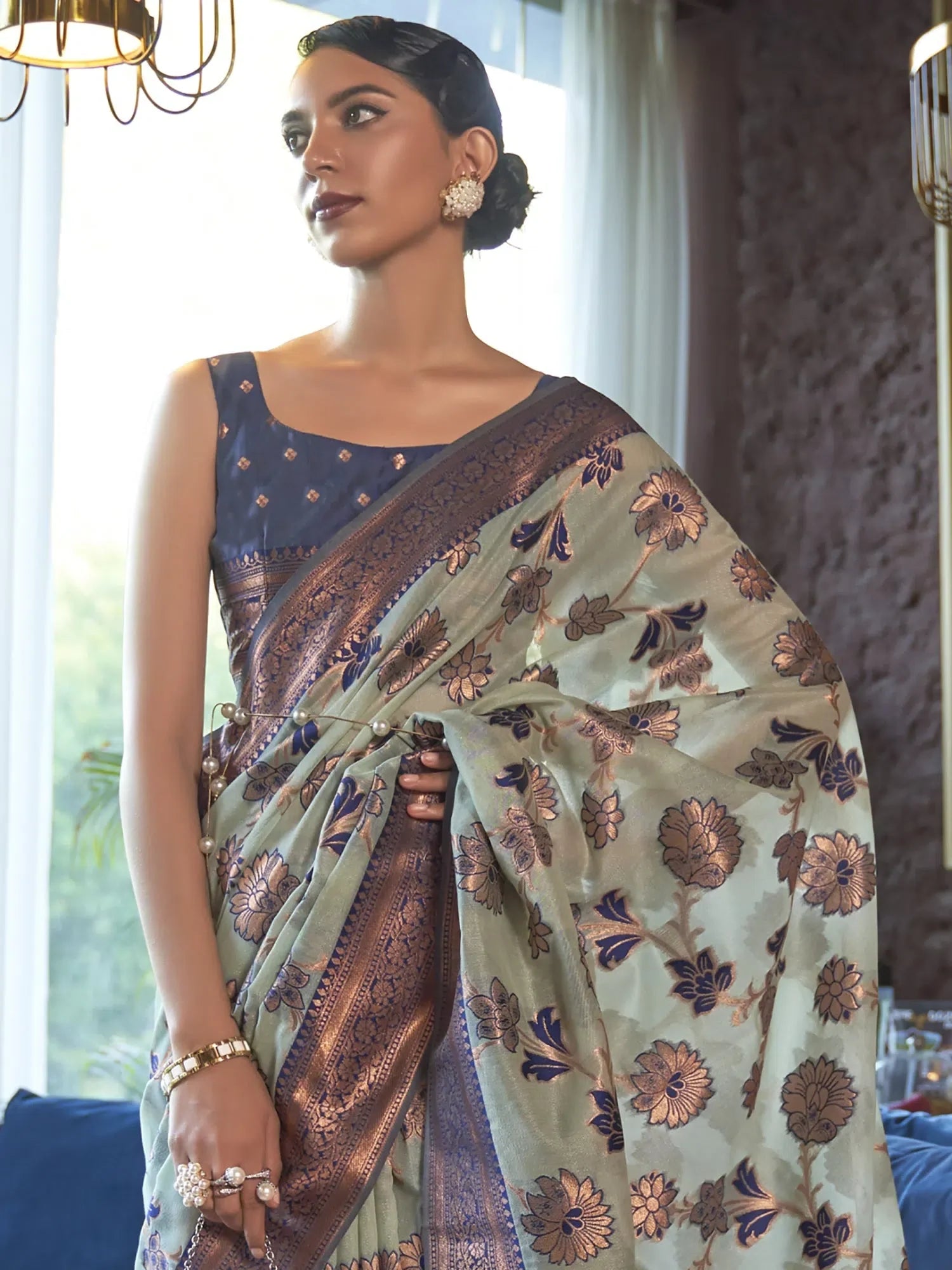 Turquoise Organza Saree | Exquisite Designer Sarees India