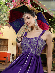 Stylum Women's Violet Solid & Embroidered Rayon A-Line Kurti Dhoti Pant Set (KDVOILROM)