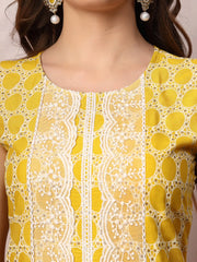 Women's Yellow Printed & Embroidered Rayon A-Line Kurta Dupatta Set-KDYELLOWSURJI