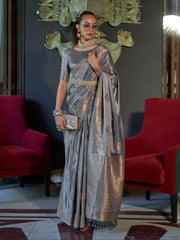 Women's  Blend Grey Woven Design Designer Saree With Blouse Piece-KELSEY299003